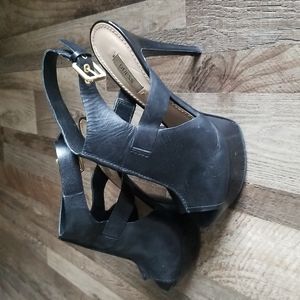 Guess Black Leather Platform Peeptoe Heels